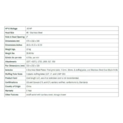 LEM Dual Grind #8 Big Bite Meat Grinder | 0.5HP -Kitchen Supplies 1784specs