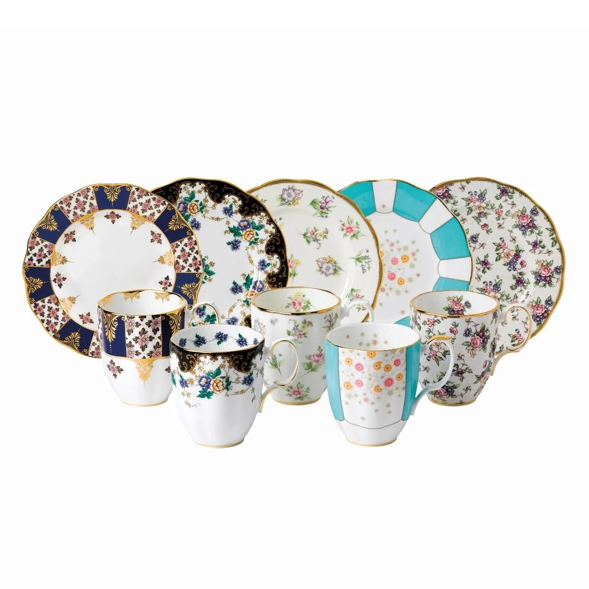 Royal Albert 100 Years 1900-1940 10-Piece Set | Regency Blue, Duchess, Spring Meadow, Mint Deco & English Chintz 1 Royal Albert 100 Years 1900-1940 10-Piece Set | Regency Blue, Duchess, Spring Meadow, Mint Deco & English Chintz
