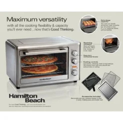 Hamilton Beach Countertop Oven With Convection & Rotisserie | Stainless Steel -Kitchen Supplies 31103d pkg side eng