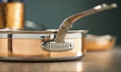 Hestan CopperBond Induction Cookware 3.5 Qt Covered Saute With Helper Handle -Kitchen Supplies 31598 hcb hestan copperbond 3.5qt saute pan closeup on handle