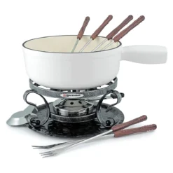 Swissmar Lugano 9-Piece Cast Iron Fondue Set | Matte White