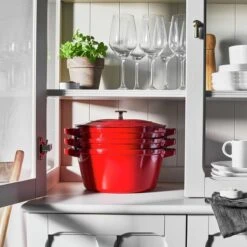 Staub Stackable Cocotte, Braiser, And Grill Pan With Lid | Cherry -Kitchen Supplies 750051523