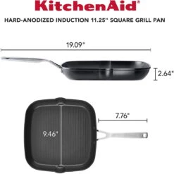 KitchenAid Nonstick Hard Anodized Induction Square Grill Pan/Griddle With Pouring Spouts | 11.25" -Kitchen Supplies 81qsnwzbekl. ac sl1500 1