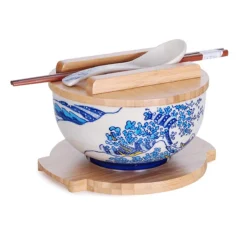 Fuji Merchandise 6.25" Bowl With Wooden Lid & Trivet Set | Hokusai