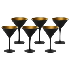 Stolzle 8oz Olympia Crystal Martini Glasses - Set Of 6 | Black & Gold