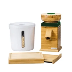 NutriMill Harvest Grain Mill | Forest Green + Cutting Board & Canister Bundle