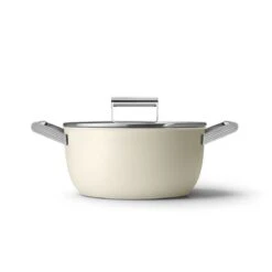 SMEG 5 Qt. Nonstick Casserole Dish With Lid | Cream