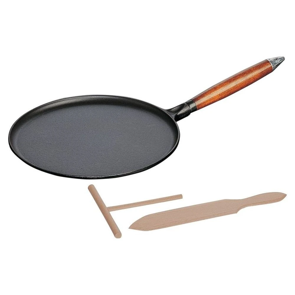 Staub 11" Cast Iron Crepe Pan With Spreader & Spatula | Matte Black 1 Staub 11" Cast Iron Crepe Pan With Spreader & Spatula | Matte Black