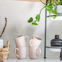 Everything Kitchens Modern Flat 15oz Mugs (Set Of 4) | Soft Pink -Kitchen Supplies ek modern flat lifestyle squares 0018 capture0023