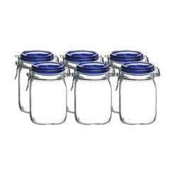 Bormioli Rocco 1L Swing Top Fido Canning Jars - Blue Lid | 6-pack