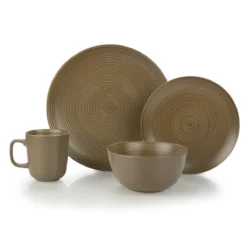 Everything Kitchens Modern Colorful Neutrals - Rippled 16-Piece Dinnerware Set - Matte | Mocha