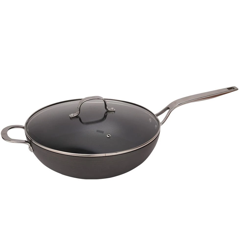 Swiss Diamond | Hard Anodized Induction 12.5" Nonstick Wok With Glass Lid