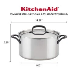 KitchenAid 8 Qt. Stainless Steel 5-Ply Stockpot With Lid -Kitchen Supplies kastock2