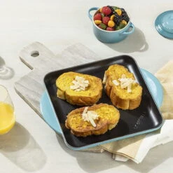 Le Creuset 9.5" Square Signature Enameled Cast Iron Grill Pan | Caribbean Blue -Kitchen Supplies l2127 2417 d 1