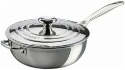 Le Creuset 3.5 Qt. Tri-Ply Stainless Steel Saucier Pan With Lid & Helper Handle