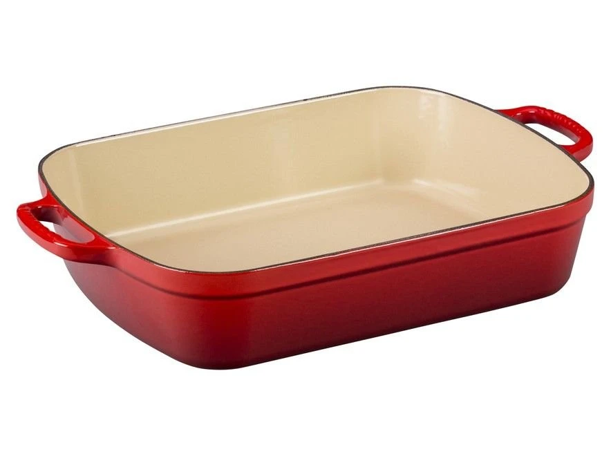 Le Creuset 5.25 Qt. Rectangular Signature Cast Iron Roaster | Cerise/Cherry Red 1 Le Creuset 5.25 Qt. Rectangular Signature Cast Iron Roaster | Cerise/Cherry Red