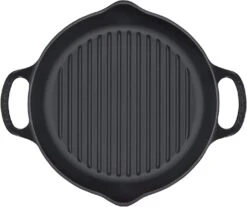 Le Creuset 9.75" Deep Round Signature Grill Pan | Licorice -Kitchen Supplies ls2020 2520 licorice top view