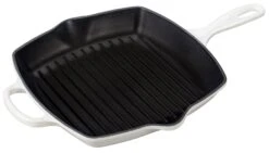 Le Creuset 10.25" Square Signature Cast Iron Grill Skillet | White