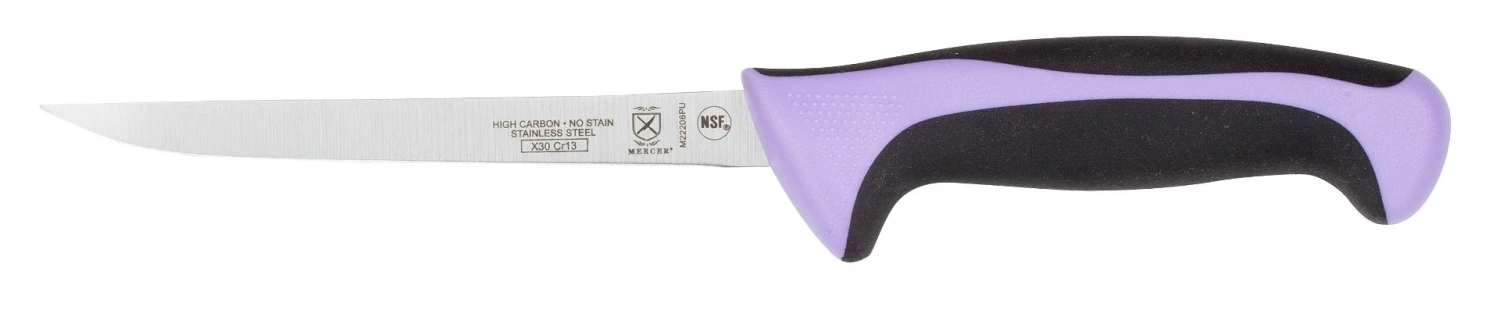 Mercer Culinary Millennia Semi-Flexible 6" Narrow Boning Knife - Purple 1 Mercer Culinary Millennia Semi-Flexible 6" Narrow Boning Knife - Purple