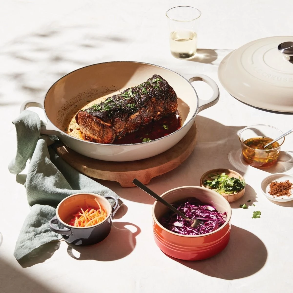 Le Creuset 3.5 Qt. Signature Enameled Cast Iron Braiser With Stainless Steel Knob | Meringue White 2 Le Creuset 3.5 Qt. Signature Enameled Cast Iron Braiser With Stainless Steel Knob | Meringue White - Image 2