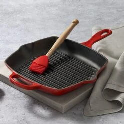 Le Creuset 10.25" Square Signature Cast Iron Grill Skillet | Cerise/Cherry Red -Kitchen Supplies red2 1