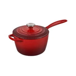 Le Creuset 10-Piece Signature Cookware Set With Stainless Steel Knobs | Cerise/Cherry Red -Kitchen Supplies redsaucepan1
