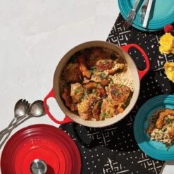 Le Creuset 5.5 Qt. Round Signature Cast Iron Dutch Oven With Stainless Steel Knob | Cerise/Cherry Red -Kitchen Supplies rs11037 lca q1 onepotmeal ret