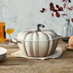 Le Creuset 4 Qt. Pumpkin Cocotte | Meringue -Kitchen Supplies rs17157 220511 lecreuset pumpkincocotte meringue sqret