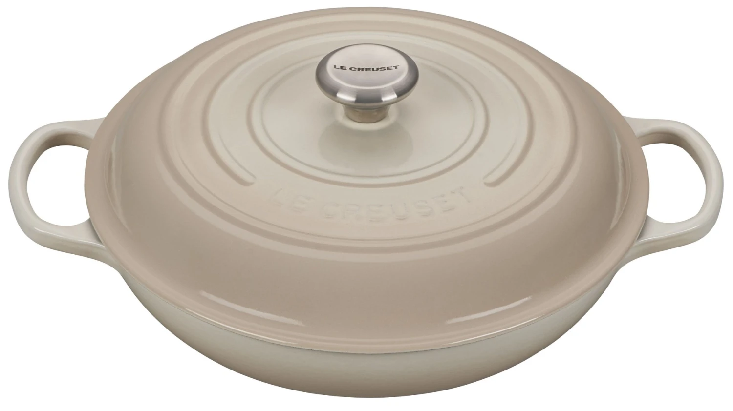 Le Creuset 3.5 Qt. Signature Enameled Cast Iron Braiser With Stainless Steel Knob | Meringue White 1 Le Creuset 3.5 Qt. Signature Enameled Cast Iron Braiser With Stainless Steel Knob | Meringue White