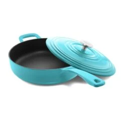 Chantal 4 Qt. Round Cast Iron Saute Skillet | Sea Blue