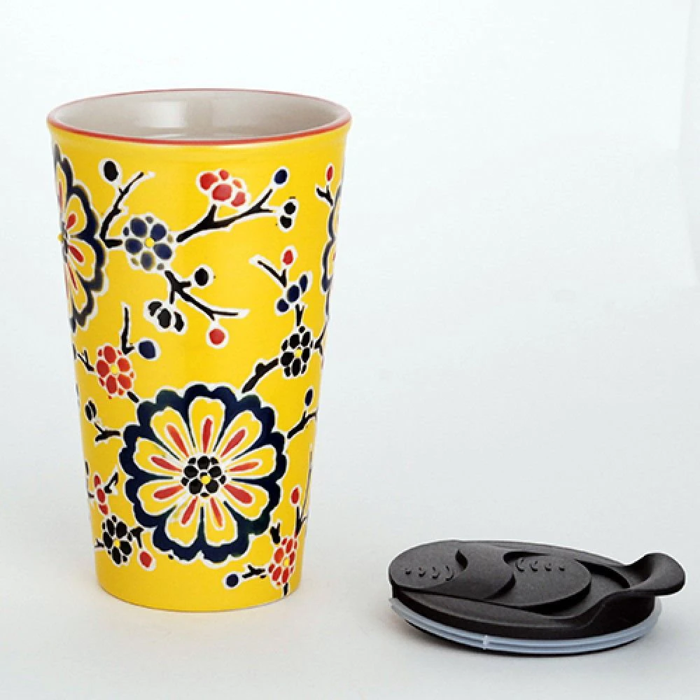 Fuji Merchandise 12oz Double-Walled Ceramic Tumbler | Yellow Flower 3 Fuji Merchandise 12oz Double-Walled Ceramic Tumbler | Yellow Flower - Image 3
