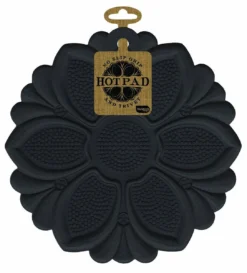 Talisman Designs Silicone Pot Holder, Trivet/Hot Pad, Multi-Tool - Black Flower