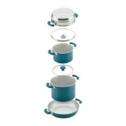 Rachael Ray 8-Piece Enameled Stacking Cookware Set | Teal Shimmer -Kitchen Supplies teal9