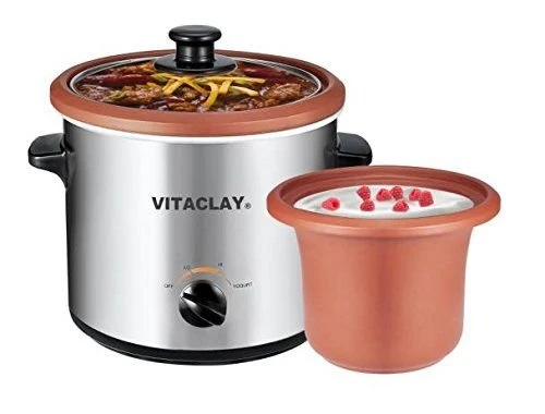 VitaClay 2-in-1 Stainless Steel Slow Cooker & Yogurt Maker & Clay Insert - 2 Qt 1 VitaClay 2-in-1 Stainless Steel Slow Cooker & Yogurt Maker & Clay Insert - 2 Qt