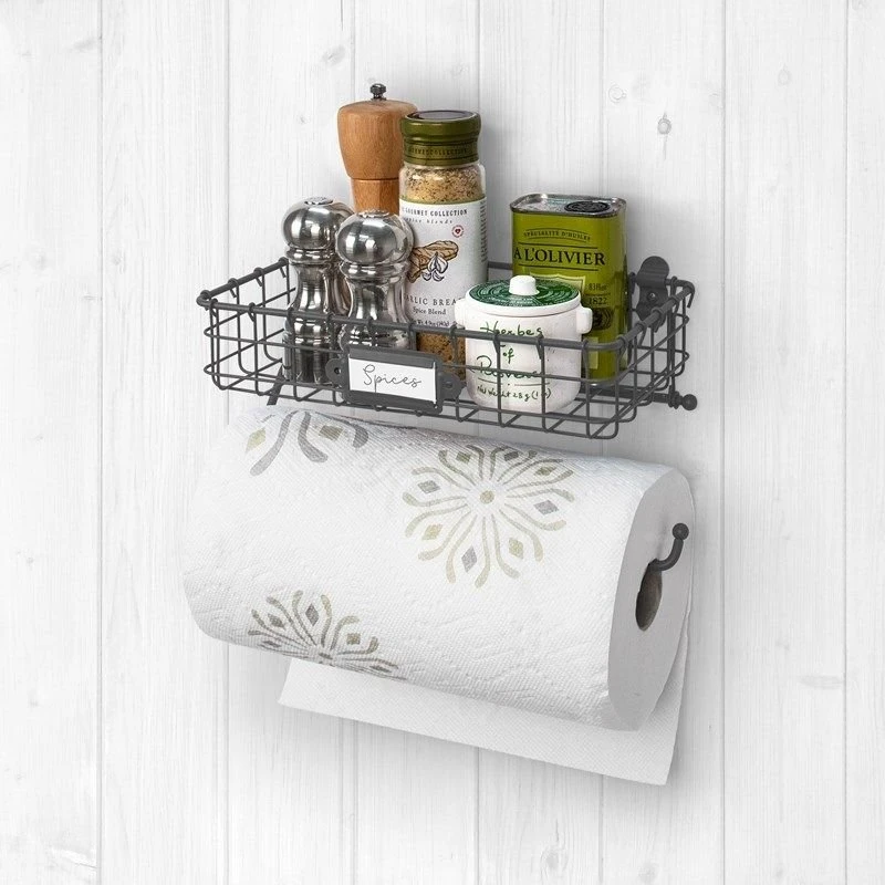 Spectrum Industrial Gray Wall Mount Basket With Paper Towel Holder 1 Spectrum Industrial Gray Wall Mount Basket With Paper Towel Holder