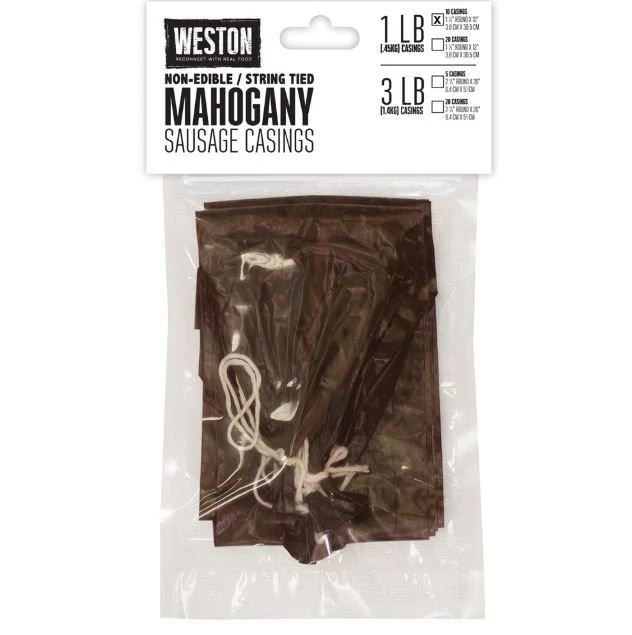 Weston Mahogany Sausage Casings | 1.5" X 12" (10 Count) 1 Weston Mahogany Sausage Casings | 1.5" X 12" (10 Count)