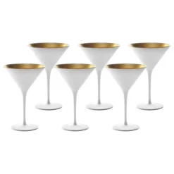 Stolzle 8oz Olympia Crystal Martini Glasses - Set Of 6 | White & Gold
